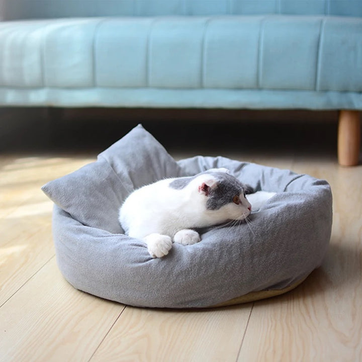Pet Round Short Plush Bed With Pillow